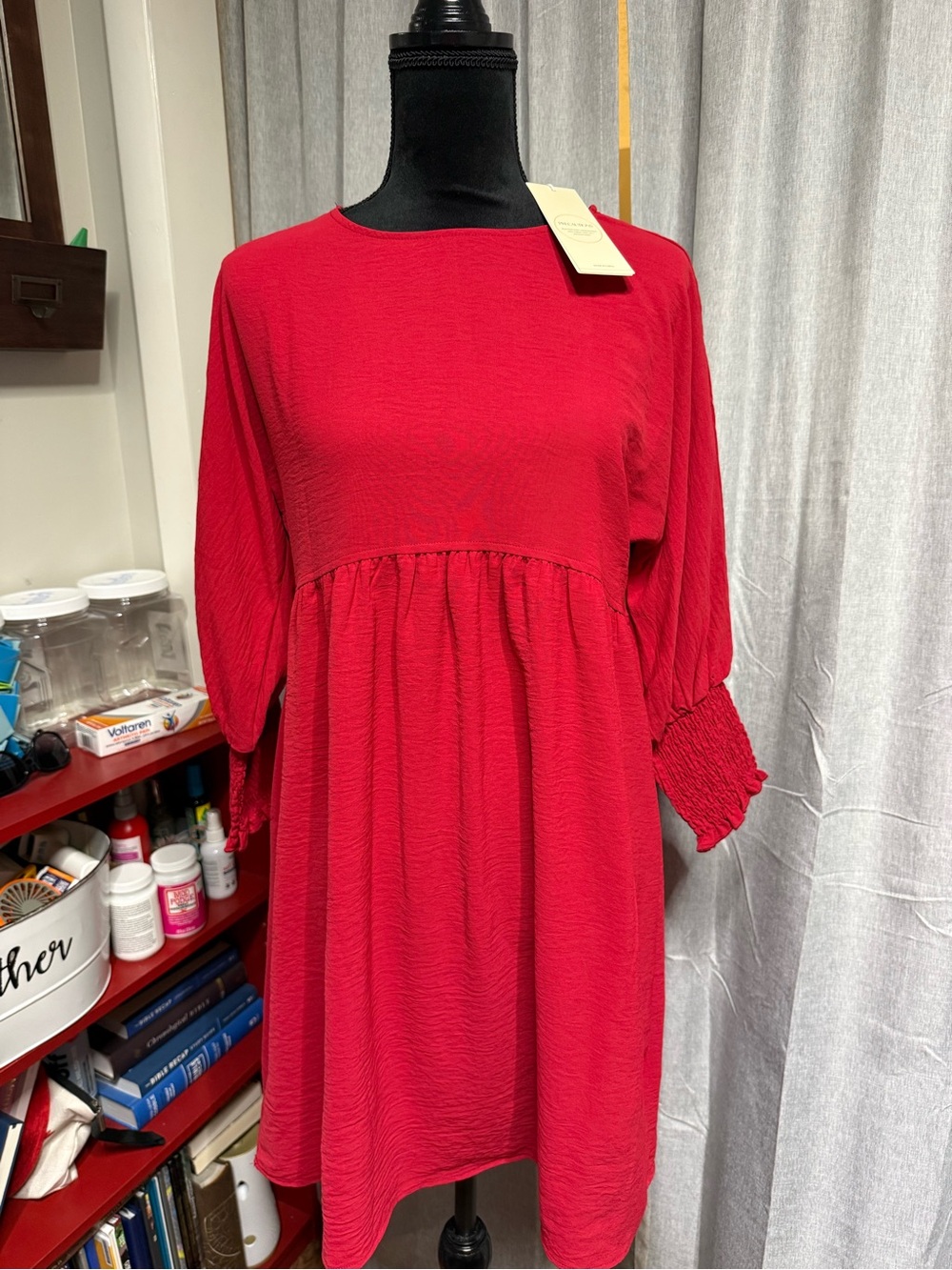 Dokotoo Red Smocked Sleeve Babydoll Dress
